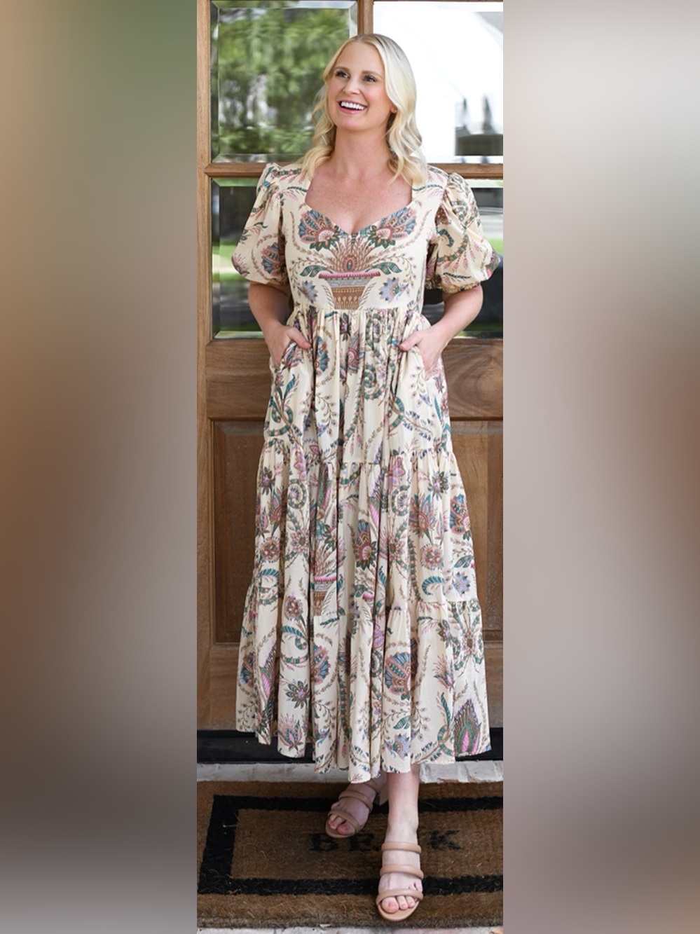 Boho Floral Tiered Maxi Skirt - Cream Floral from Mille, size L
